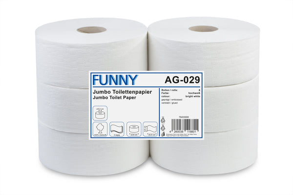 Funny Jumbo-Toilettenpapier, 3-lagig, Zellstoff weiß, Ø 24 cm, 6 Rollen