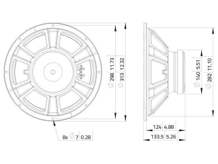 Lavoce WSF122.02 12" Woofer, Ferrit, Stahlkorb – Ansicht 3