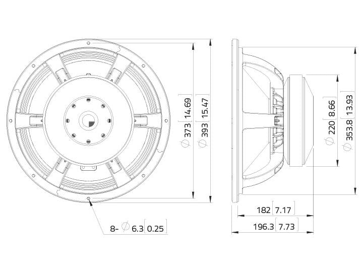 Lavoce WAF154.00 15" Subwoofer, Ferrit, Alukorb – Ansicht 3