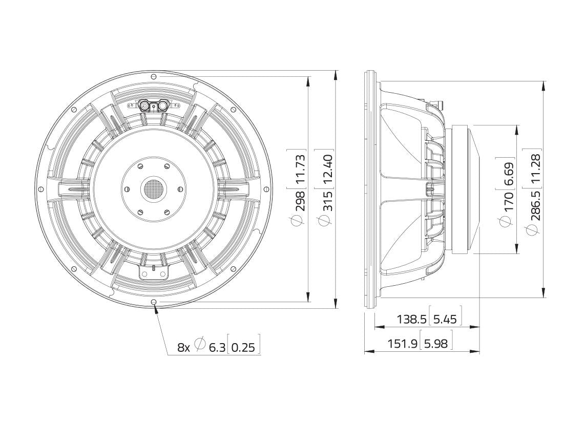 Lavoce WAF122.50-4 12" Woofer, Ferrit, Alukorb – Ansicht 3