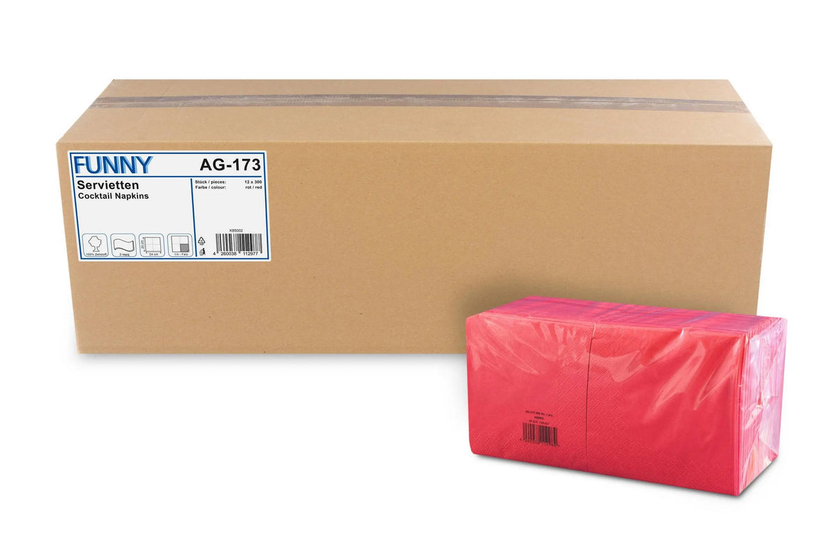 Funny Servietten, 2-lagig, 24 x 24 cm, 1/4-Falz, rot, 12 x 300 Stück