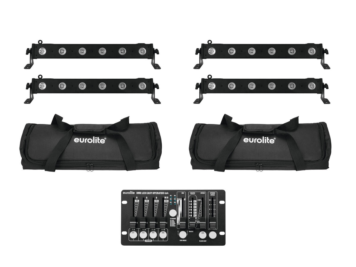 Eurolite Set 4x LED BAR-6 QCL RGBW + 2x Soft-Bag + Controller