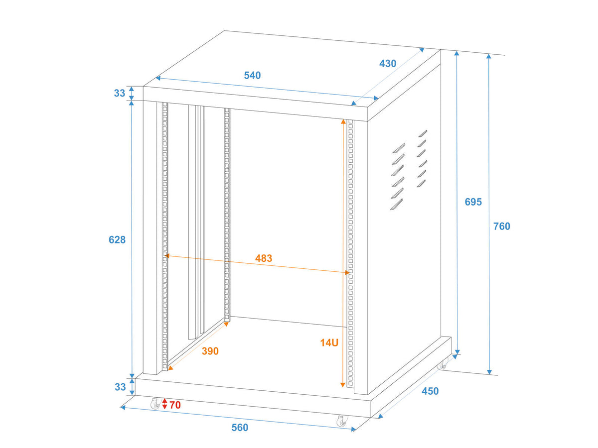 Roadinger Stahl-Rack SR-19, 14HE – Ansicht 3