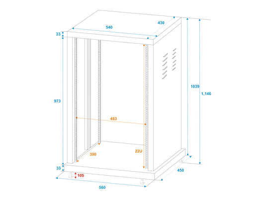 Roadinger Stahl-Rack SR-19, 22HE – Ansicht 2