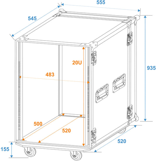 Roadinger Rack PRO 20HE 45cm mit Rollen – Ansicht 2