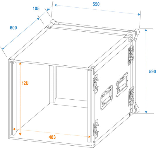 Roadinger Verstärkerrack PR-2ST, 12HE, 57cm tief – Ansicht 2
