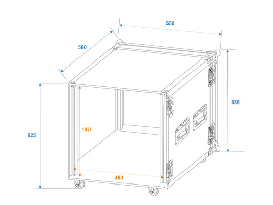 Roadinger Verstärkerrack PR-2, 14HE, 47cm mit Rollen – Ansicht 2