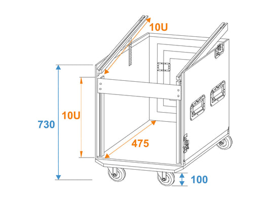 Roadinger Spezial-Kombi-Case Profi, 10HE mit Rollen – Ansicht 2