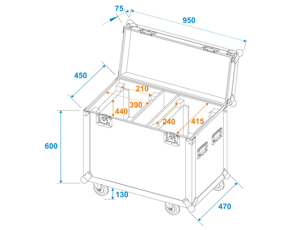 Roadinger Flightcase 2x IP TMH-H760 mit Rollen – Ansicht 6