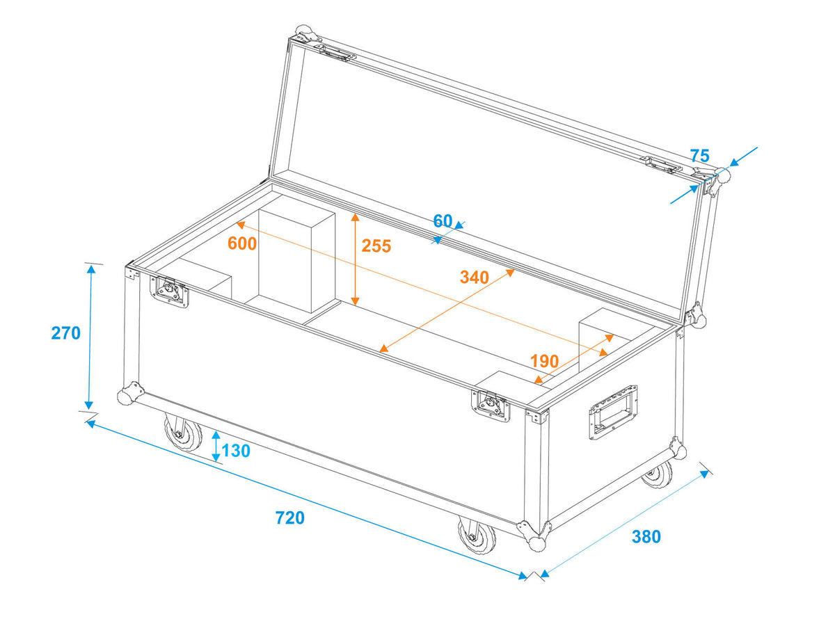 Roadinger Flightcase 1x LED SL-350/SL-160 mit Rollen – Ansicht 5