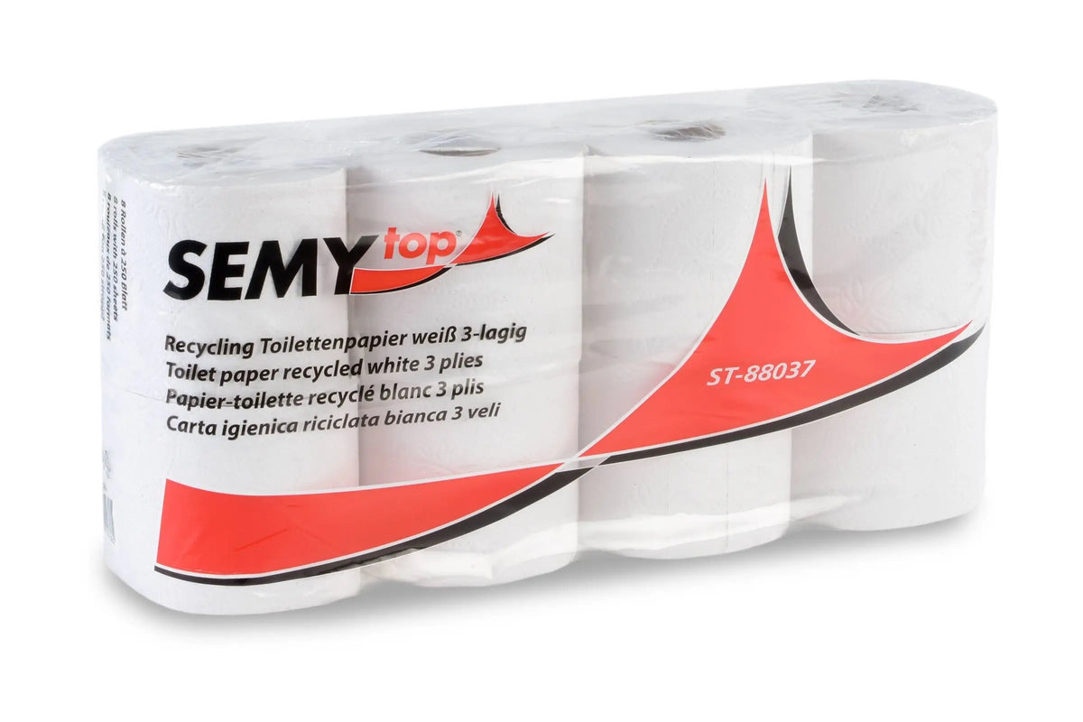 SemyTop Toilettenpapier 3-lagig, 250 Blatt, Recycling weiß, 7 x 8 Rollen