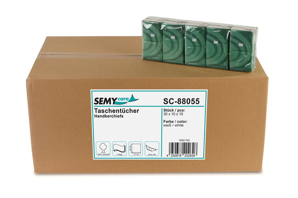 SemyTop Taschentücher, 4-lagig, Zellstoff hochweiß, 30x10 Pack á 10 Stück