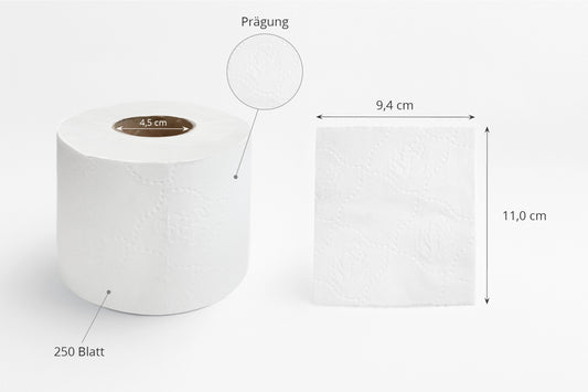 QUICKY Toilettenpapier 2-lagig, 250 Blatt, Zellstoff weiß, 8 x 8 Rollen