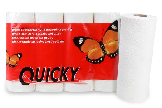 QUICKY Küchenrolle, 3-lagig, 45 Blatt, Zellstoff weiß, 12 x 4 Rollen
