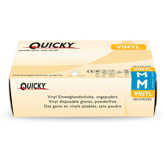 QUICKY Vinyl-Einweghandschuhe, transparent, puderfrei, 10 x 100 Stück