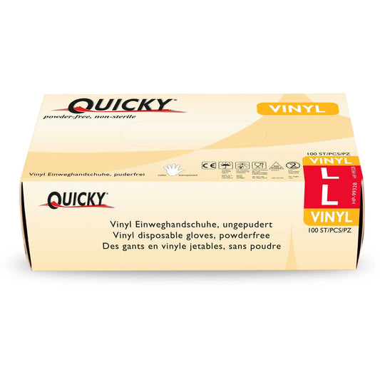 QUICKY Vinyl-Einweghandschuhe, transparent, puderfrei, 10 x 100 Stück