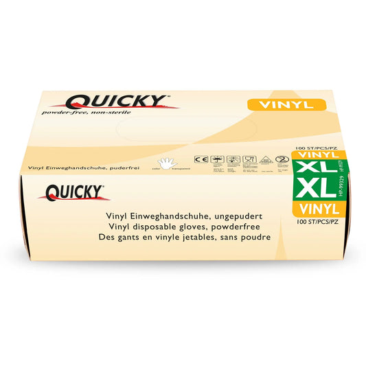 QUICKY Vinyl-Einweghandschuhe, transparent, puderfrei, 10 x 100 Stück