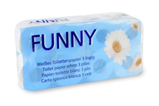 Funny Toilettenpapier 3-lagig, 150 Blatt, Zellstoff hochweiß, 12 x 8 Rollen