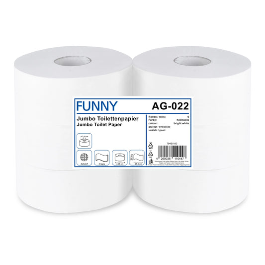 Funny Jumbo-Toilettenpapier, 2-lagig, Ø 25 cm, Zellstoff, 6 Rollen