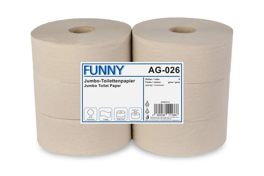 Funny Jumbo-Toilettenpapier, 1-lagig, Ø 25 cm, Recycling grau, 6 Rollen