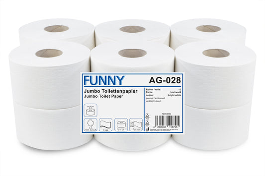 Funny Jumbo-Toilettenpapier, 3-lagig, Zellstoff weiß, Ø 19 cm, 12 Rollen