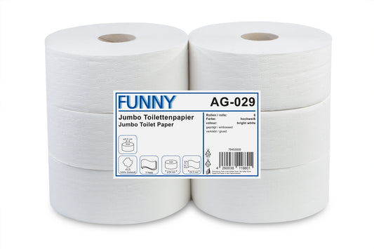 Funny Jumbo-Toilettenpapier, 3-lagig, Zellstoff weiß, Ø 24 cm, 6 Rollen
