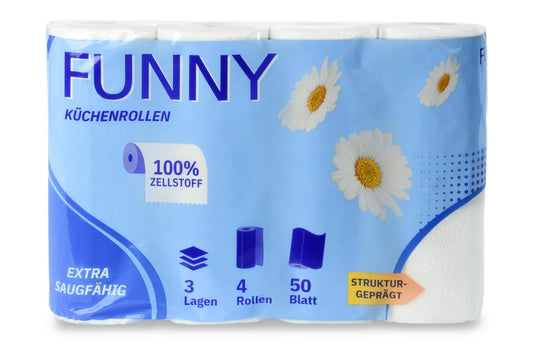 Funny Küchenrolle 3-lagig, 50 Blatt, Zellstoff hochweiß, 12 x 4 Rollen