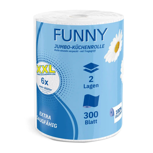 Funny Jumbo-Küchenrolle 2-lagig, 300 Blatt, Zellstoff weiß, 6 Rollen