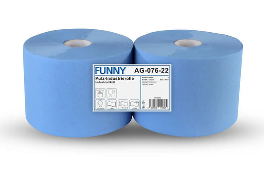 Funny Industrierolle 22 cm, 2-lagig, blau, Zellstoffmix , 1.000 Blatt, 2 Rollen