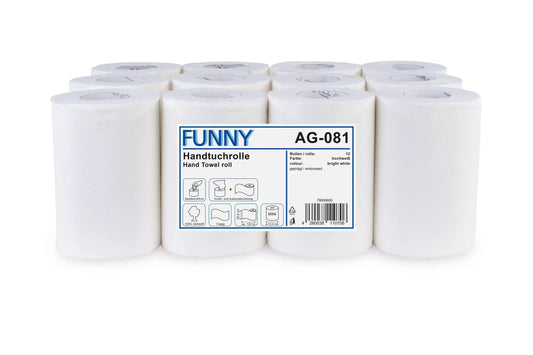 Funny Handtuchrolle MINI 20 cm, 1-lagig, Ø 13 cm, Zellstoff weiß, 12 Rollen