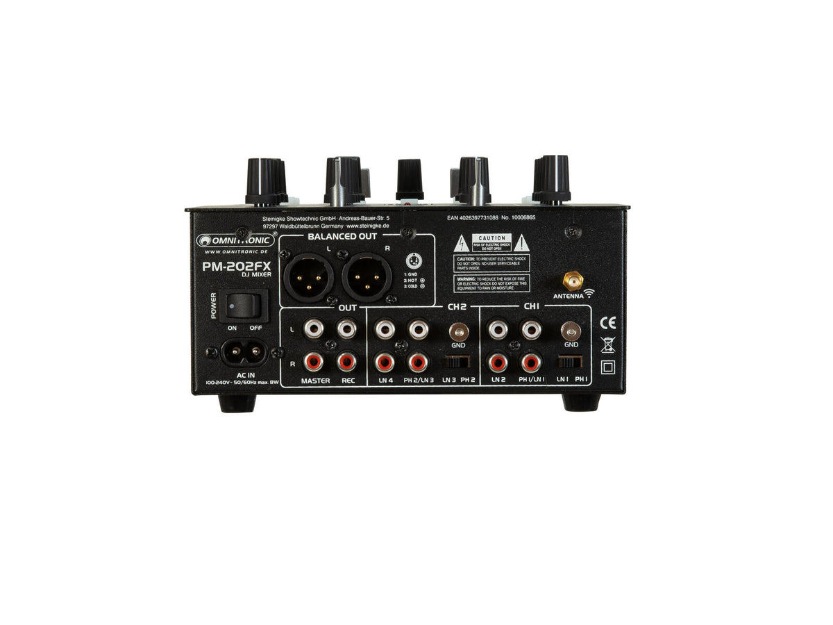 Omnitronic PM-202FX 2-Kanal-DJ-Mixer mit Filter, FX und Bluetooth – Ansicht 3