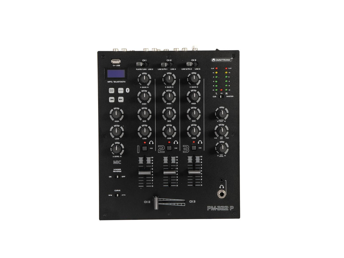 Omnitronic PM-322P 3-Kanal-DJ-Mixer mit Bluetooth und USB-Player – Ansicht 3