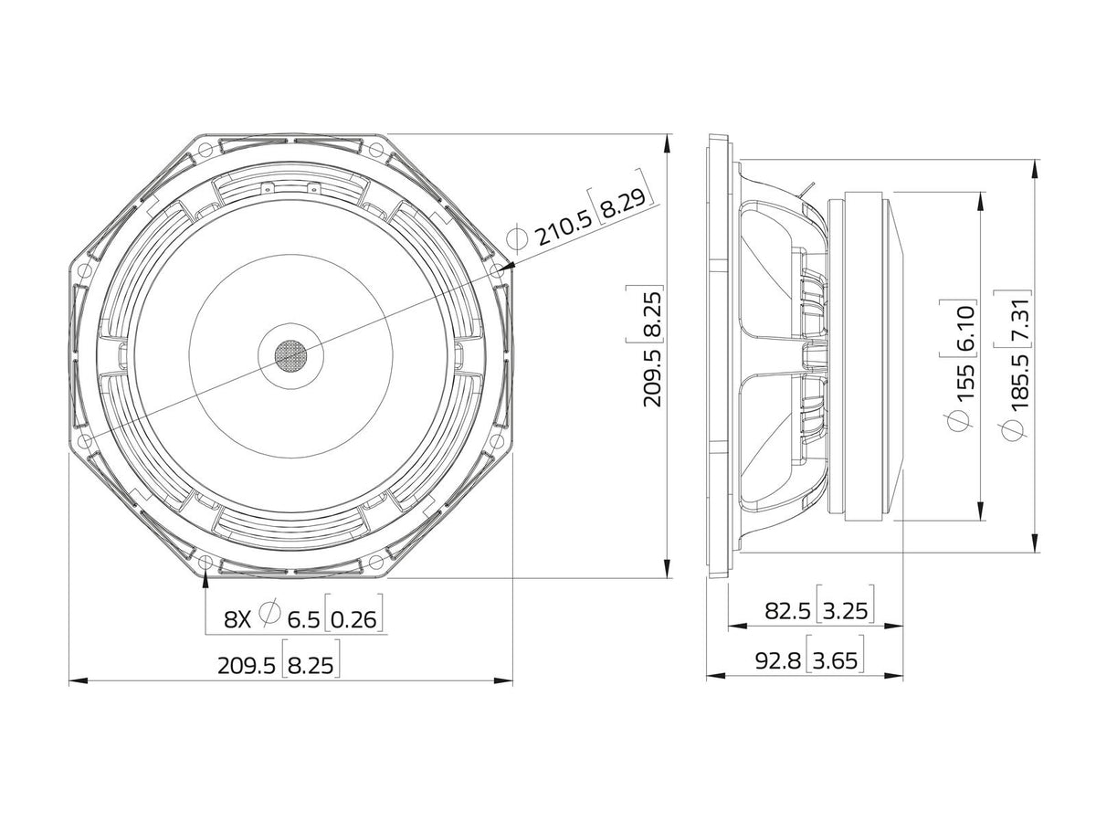 Lavoce MAF082.00 8" Woofer, Ferrit, Alukorb – Ansicht 3