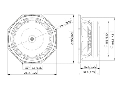 Lavoce MAF082.00 8" Woofer, Ferrit, Alukorb – Ansicht 3