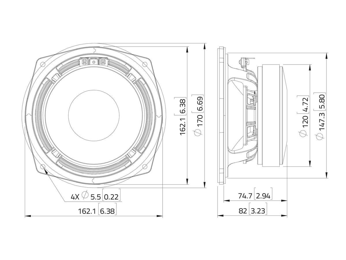Lavoce MAF061.50 6,5" Woofer, Ferrit, Alukorb – Ansicht 3