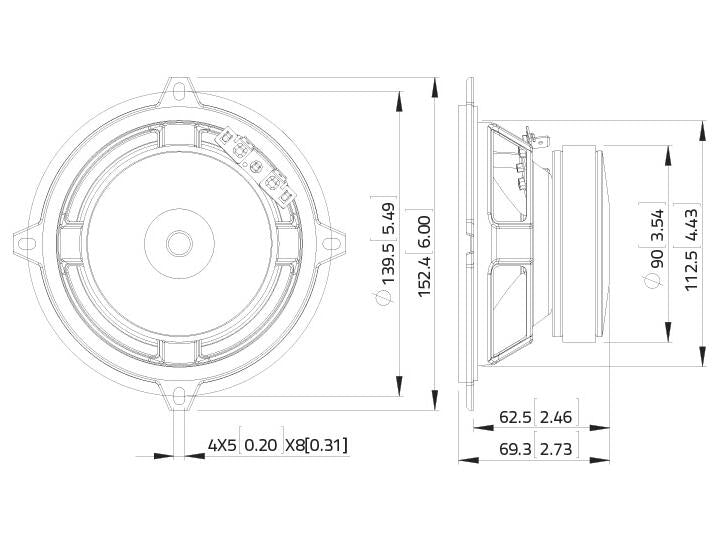 Lavoce WSF051.02 5" Woofer, Ferrit, Stahlkorb – Ansicht 3