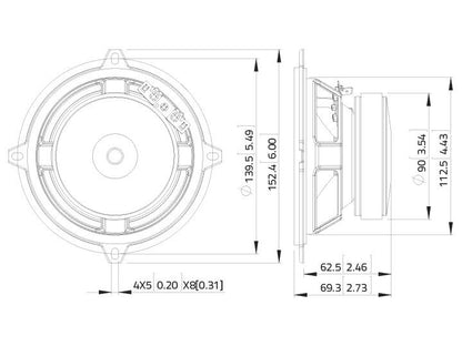 Lavoce WSF051.02 5" Woofer, Ferrit, Stahlkorb – Ansicht 3