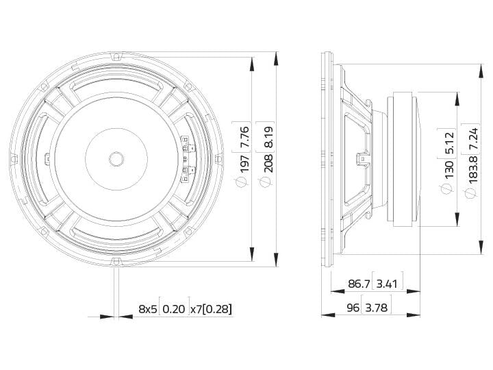 Lavoce WSF081.82 8" Woofer, Ferrit, Stahlkorb – Ansicht 3