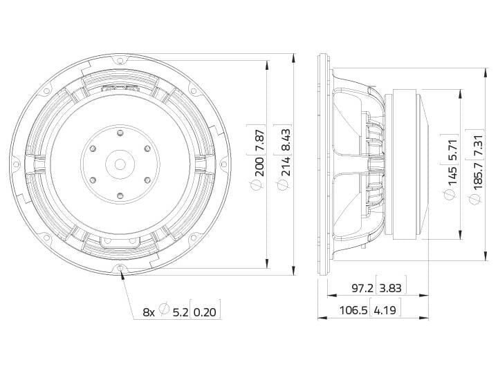 Lavoce WAF082.00 8" Woofer, Ferrit, Alukorb – Ansicht 3