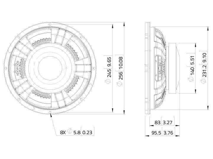 Lavoce SSF102.40 10" Woofer, Ferrit, Stahlkorb – Ansicht 3