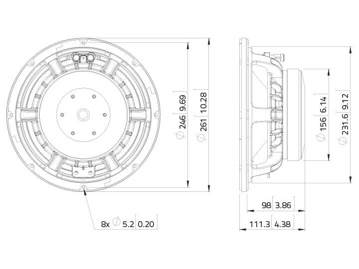 Lavoce WAF102.50 10" Woofer, Ferrit, Alukorb – Ansicht 3