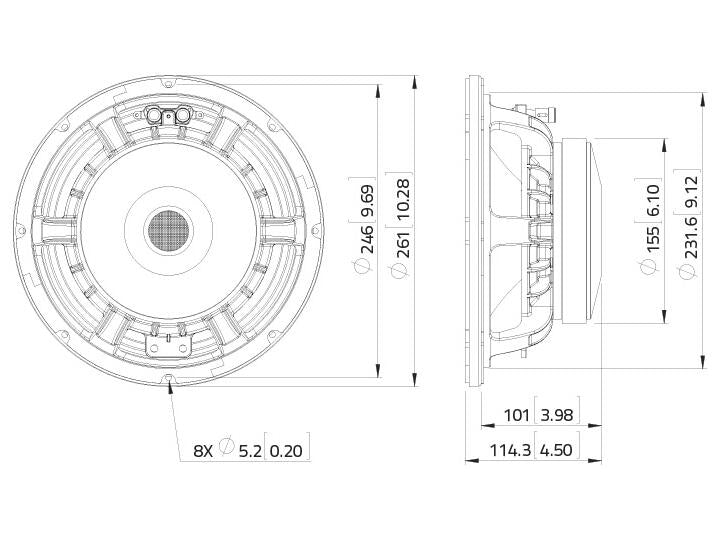 Lavoce WAF102.50A 10" Woofer, Ferrit, Alukorb – Ansicht 3