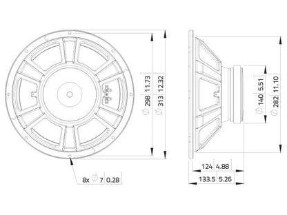 Lavoce WSF122.02 12" Woofer, Ferrit, Stahlkorb – Ansicht 3