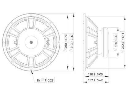Lavoce WSF122.50 12" Woofer, Ferrit, Stahlkorb – Ansicht 3