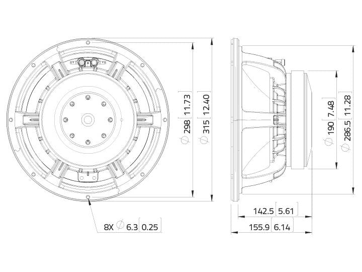 Lavoce WAF123.01 12" Woofer, Ferrit, Alukorb – Ansicht 3