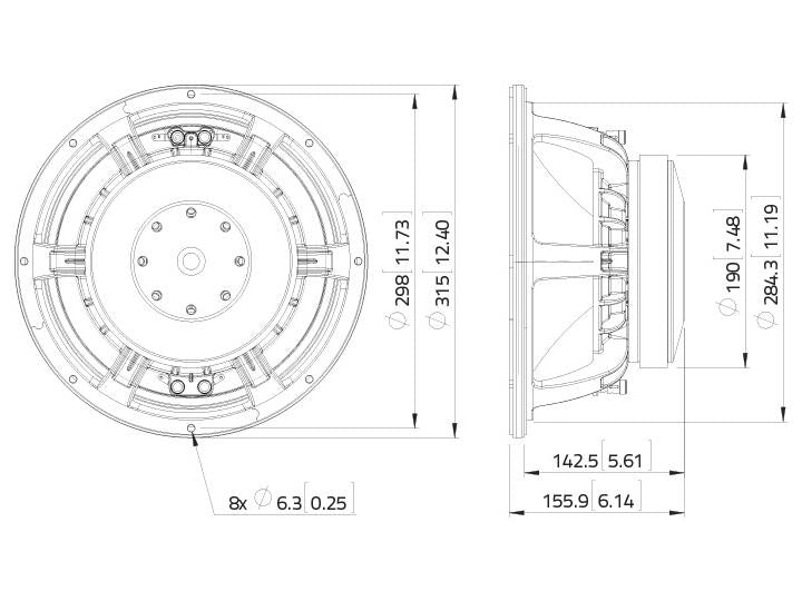 Lavoce WAF123.00 12" Woofer, Ferrit, Alukorb – Ansicht 3