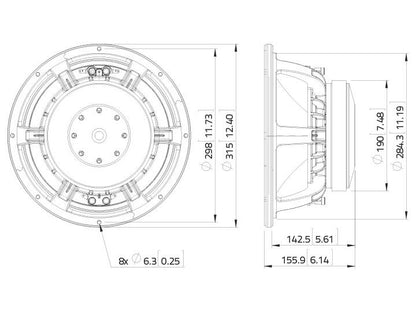 Lavoce WAF123.00 12" Woofer, Ferrit, Alukorb – Ansicht 3