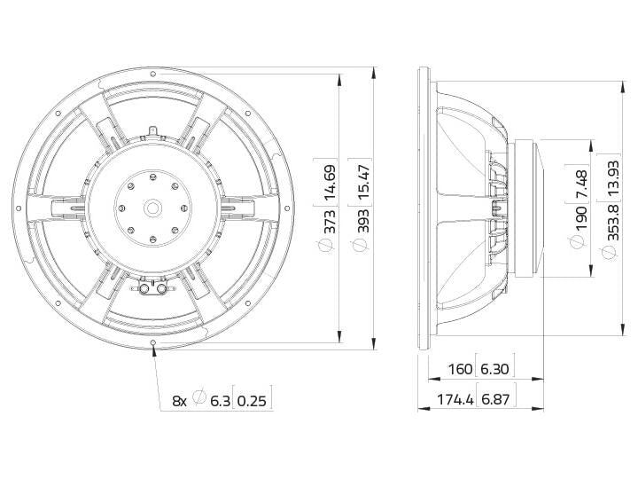 Lavoce WAF153.00 15" Woofer, Ferrit, Alukorb – Ansicht 3