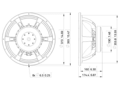 Lavoce WAF153.00 15" Woofer, Ferrit, Alukorb – Ansicht 3