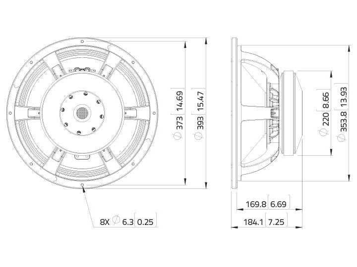 Lavoce WAF154.01 15" Subwoofer, Ferrit, Alukorb – Ansicht 3